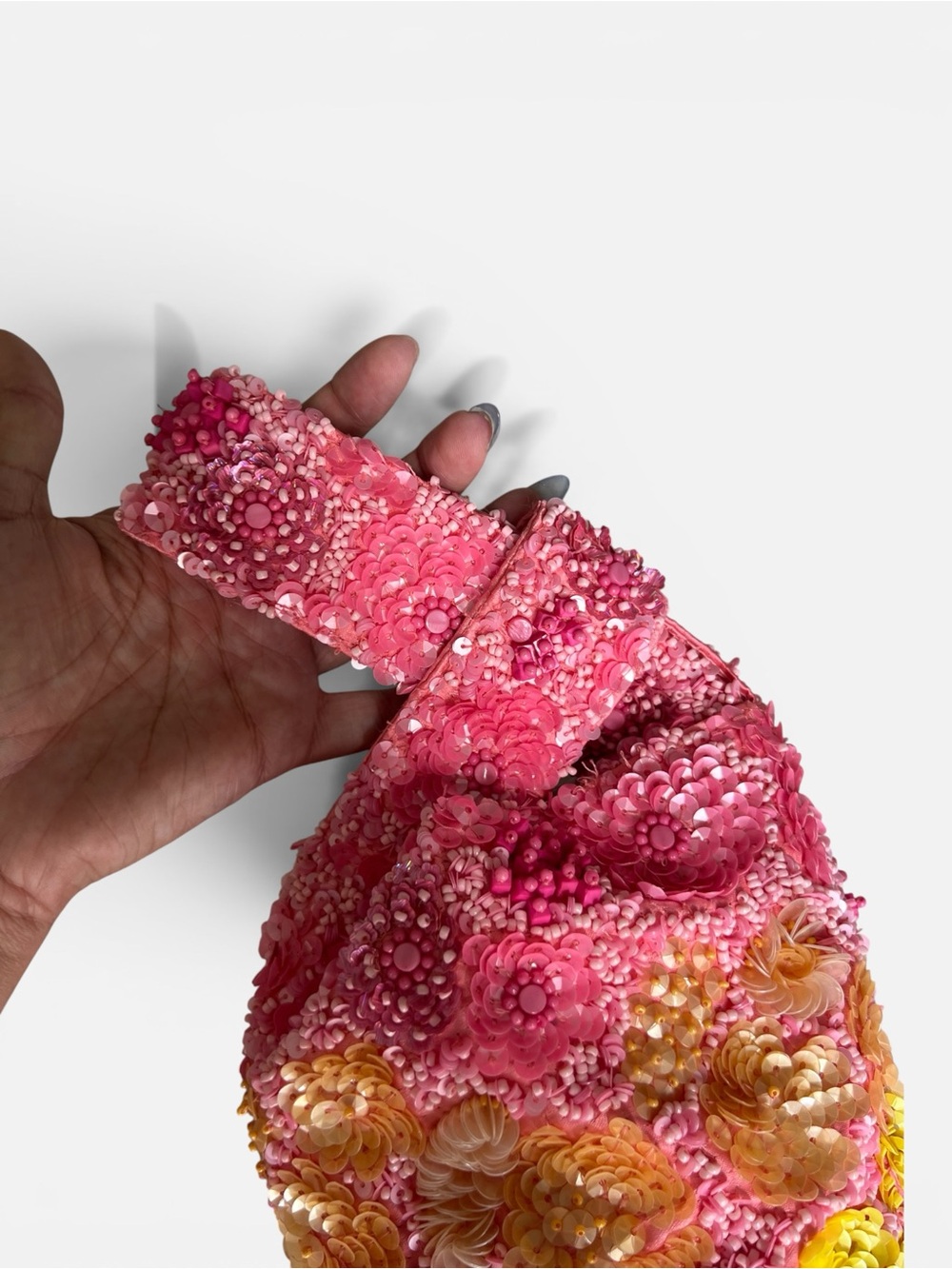 Pink & Yellow Hand Beaded Mini Bucket Bag - Picture 7 of 10